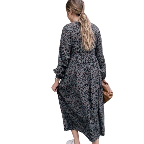 Grace Atwood x The Drop Loose Fit Gray Animal Print Mid-Calf Dress Size L, NWT - Picture 7 of 7